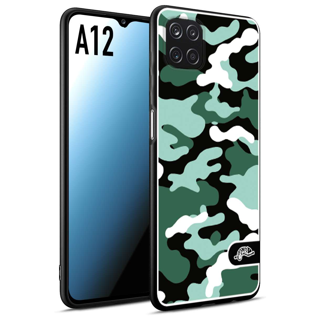 CUSTOMIZZA - Custodia cover nera morbida in tpu compatibile per Samsung A12 camouflage mimetico militare verde green