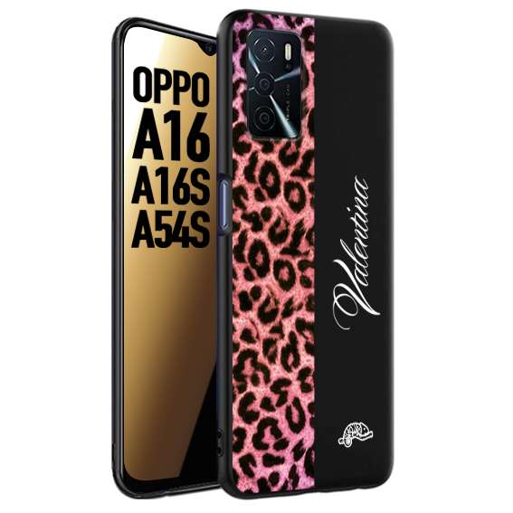 CUSTOMIZZA - Custodia cover nera morbida in tpu compatibile per Oppo A16 - A16S - A54S leopardato rosa fucsia personalizzata nome iniziali