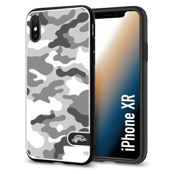 CUSTOMIZZA - Custodia cover nera morbida in tpu compatibile per iPhone Xr camouflage mimetico militare bianco white