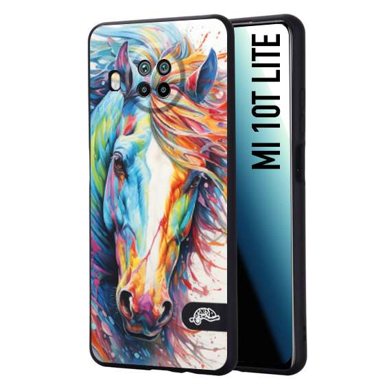 CUSTOMIZZA - Custodia cover nera morbida in tpu compatibile per Xiaomi Mi 10T LITE animali color cavallo horse viso colori vibranti disegnato schizzo