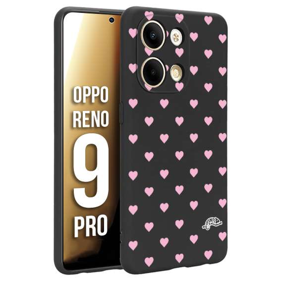 CUSTOMIZZA - Custodia cover nera morbida in tpu compatibile per Oppo Reno 9 PRO cuori pois rosa su nero donna pin up vintage