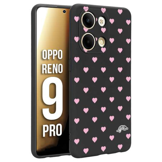 CUSTOMIZZA - Custodia cover nera morbida in tpu compatibile per Oppo Reno 9 PRO cuori pois rosa su nero donna pin up vintage