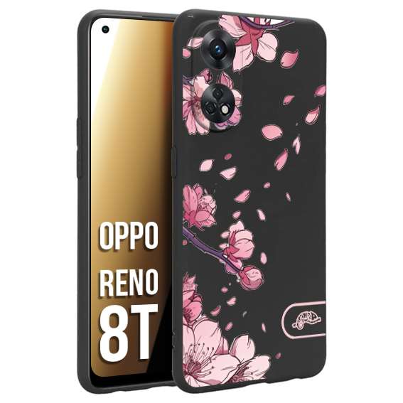 CUSTOMIZZA - Custodia cover nera morbida in tpu compatibile per Oppo Reno 8T giapponese fiori di ciliegio in fiore a rilievo disegnata tattoo