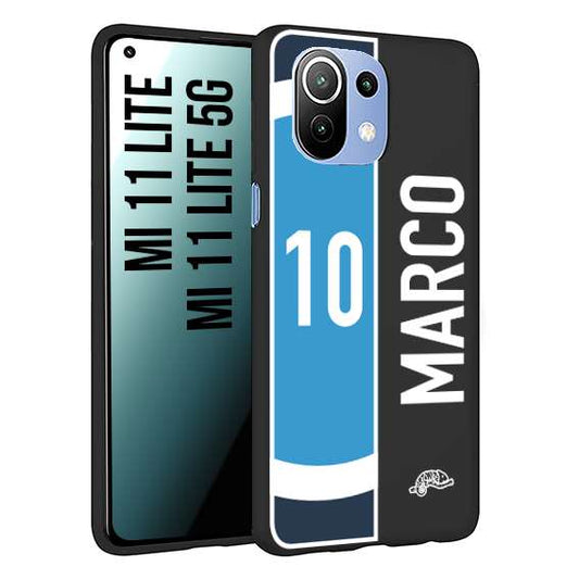 CUSTOMIZZA - Custodia cover nera morbida in tpu compatibile per Xiaomi Mi 11 Lite / Mi 11 Lite 5G personalizzata calcio football nome e numero calciatori biancoazzurri bianco celesti