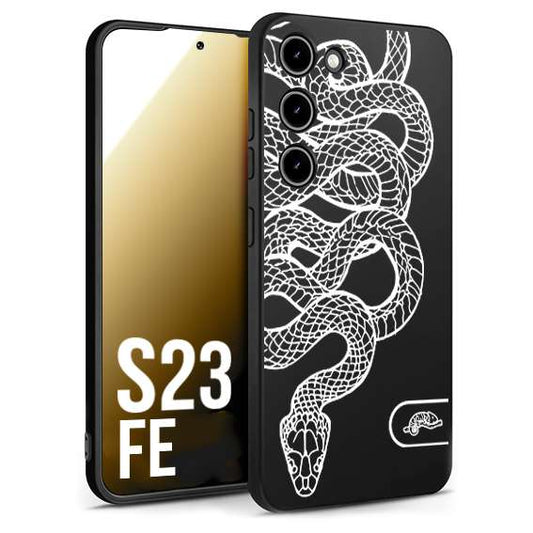 CUSTOMIZZA - Custodia cover nera morbida in tpu compatibile per Samsung S23 FE serpente snake bianco a rilievo disegnato tattoo tatuaggio