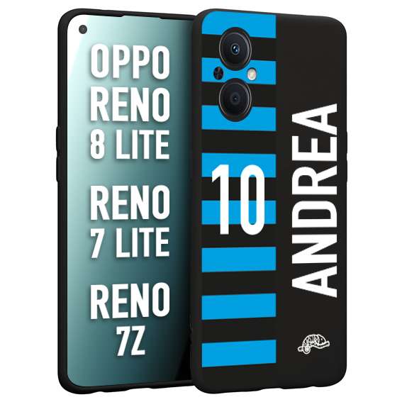 CUSTOMIZZA - Custodia cover nera morbida in tpu compatibile per Oppo Reno 7 Lite - 8 Lite - 7Z personalizzata calcio football nome e numero calciatori nerazzurra