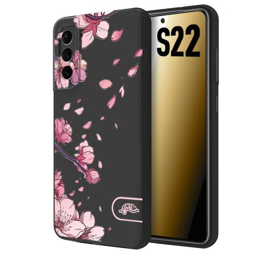 CUSTOMIZZA - Custodia cover nera morbida in tpu compatibile per Samsung S22 giapponese fiori di ciliegio in fiore a rilievo disegnata tattoo