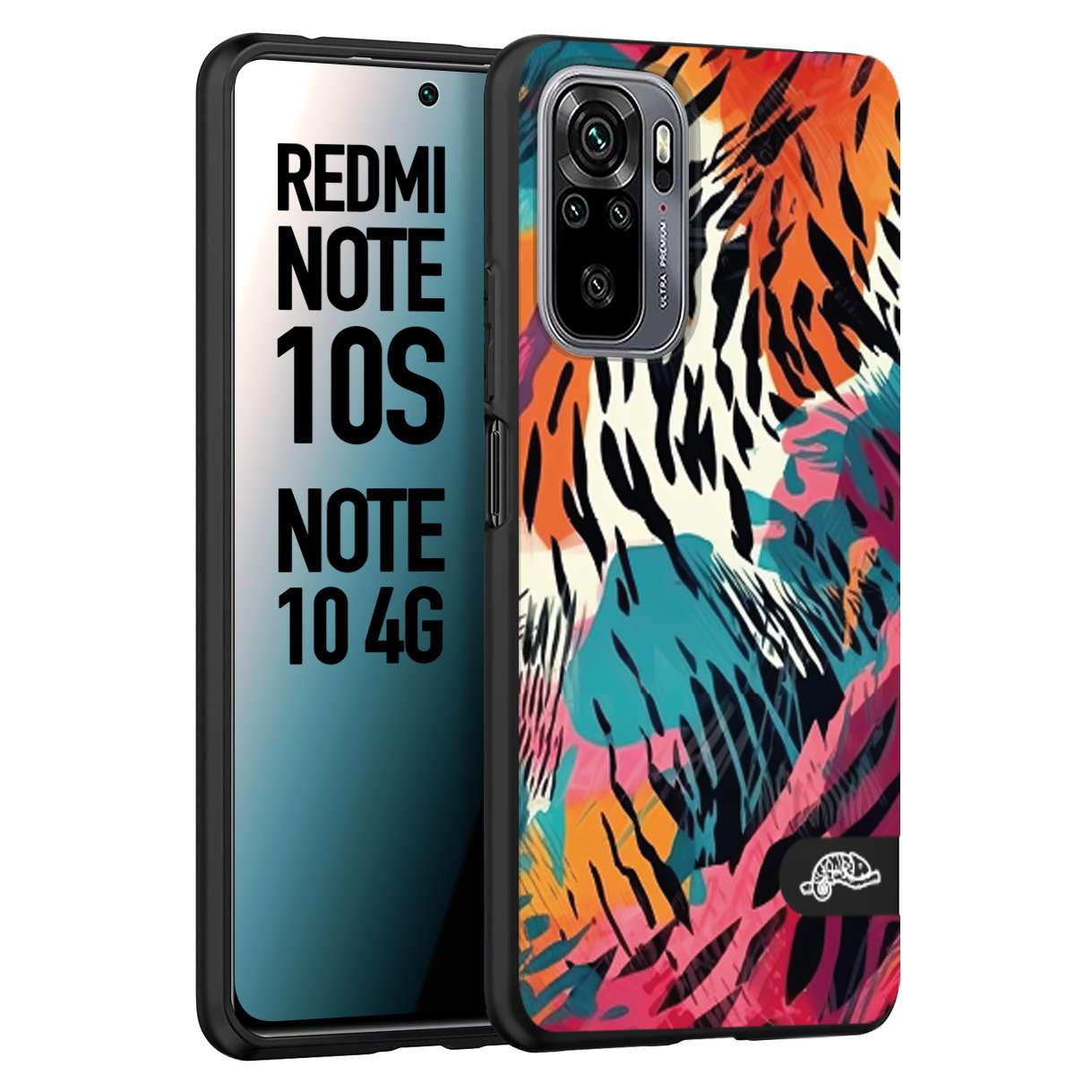 CUSTOMIZZA - Custodia cover nera morbida in tpu compatibile per Xiaomi Redmi Note 10S leopardato maculato tigrato tiger colorata summer color