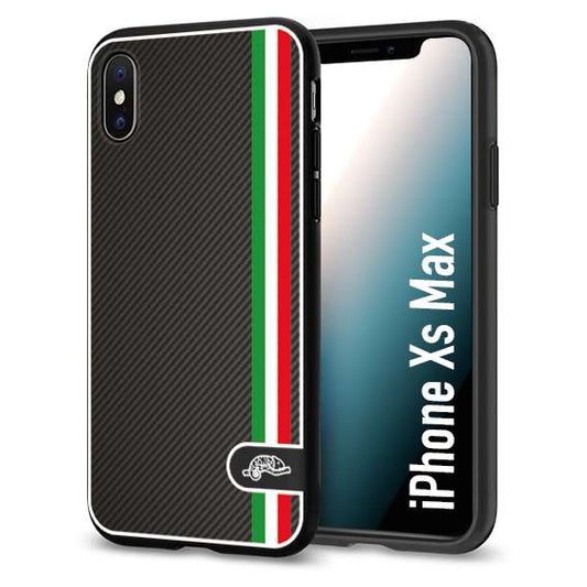 CUSTOMIZZA - Custodia cover nera morbida in tpu compatibile per iPhone Xs Max effetto fibra di carbonio bandiera Italia made in Italy