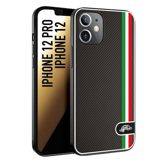 CUSTOMIZZA - Custodia cover nera morbida in tpu compatibile per iPhone 12 - 12 PRO effetto fibra di carbonio bandiera Italia made in Italy