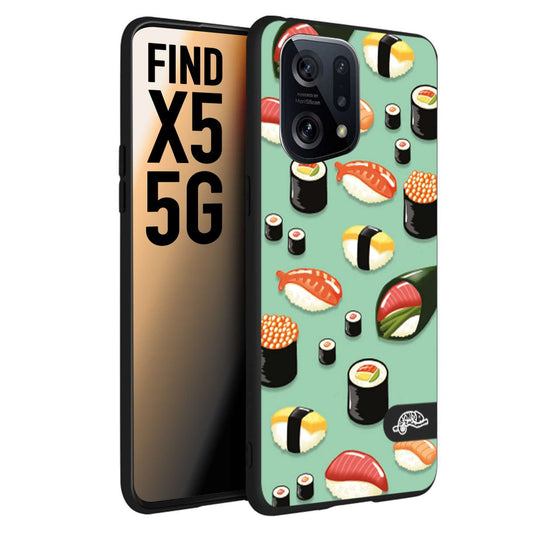 CUSTOMIZZA - Custodia cover nera morbida in tpu compatibile per Oppo Find X5 sushi disegni giapponese nighiri acquamarina verde