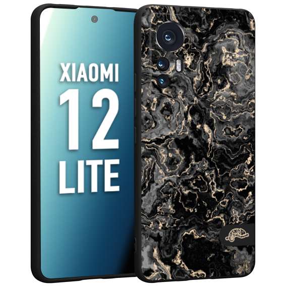 CUSTOMIZZA - Custodia cover nera morbida in tpu compatibile per Xiaomi 12 LITE effetto marmo marble nero black venature dorato pietra