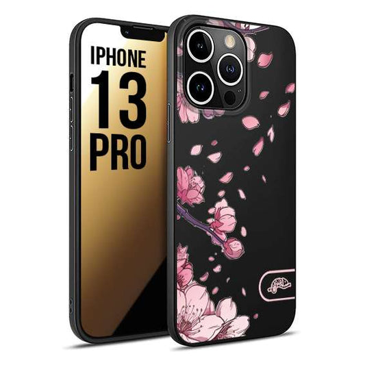 CUSTOMIZZA - Custodia cover nera morbida in tpu compatibile per iPhone 13 PRO giapponese fiori di ciliegio in fiore a rilievo disegnata tattoo