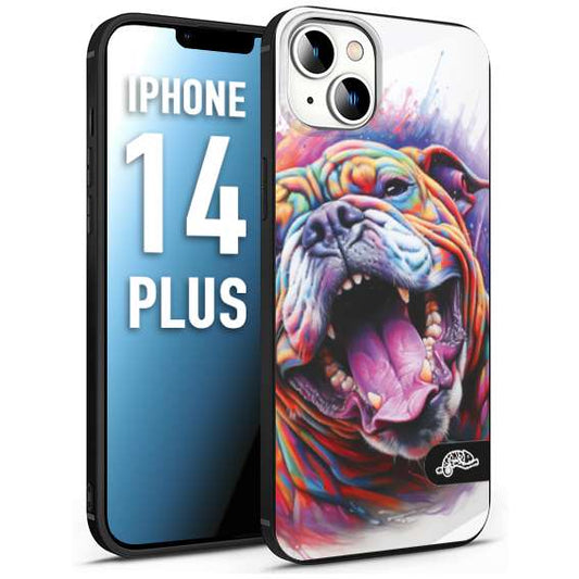 CUSTOMIZZA - Custodia cover nera morbida in tpu compatibile per iPhone 14 PLUS animali color bulldog cane dog colori vibranti disegnato schizzo