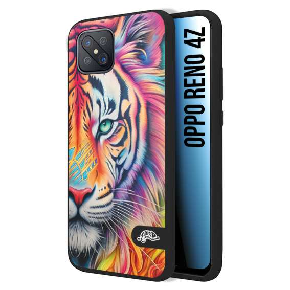 CUSTOMIZZA - Custodia cover nera morbida in tpu compatibile per Oppo Reno 4Z animali color tigre tiger viso colori vibranti disegnato schizzo