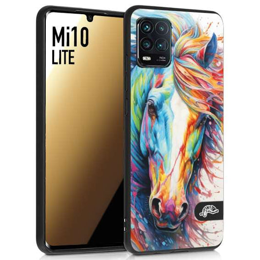CUSTOMIZZA - Custodia cover nera morbida in tpu compatibile per Xiaomi Mi 10 LITE animali color cavallo horse viso colori vibranti disegnato schizzo