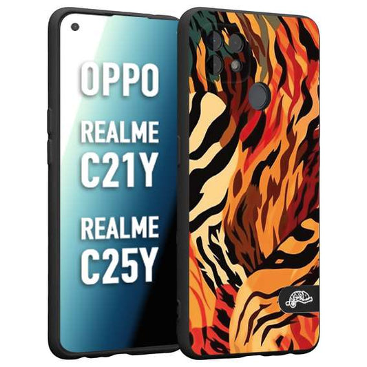 CUSTOMIZZA - Custodia cover nera morbida in tpu compatibile per Oppo Realme C21Y - C25Y leopardato maculato tigrato tiger colorata gialla rossa arancio