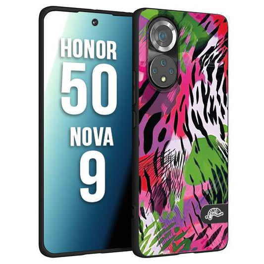 CUSTOMIZZA - Custodia cover nera morbida in tpu compatibile per Huawei Nova 9 - Honor 50 leopardato tigrato tiger colorata summer color verde fucsia