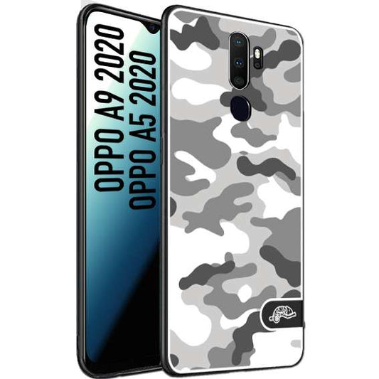 CUSTOMIZZA - Custodia cover nera morbida in tpu compatibile per Oppo A9 2020 - A5 2020 camouflage mimetico militare bianco white