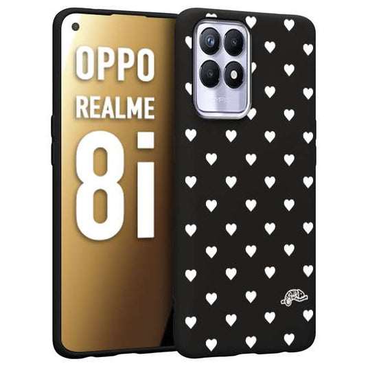 CUSTOMIZZA - Custodia cover nera morbida in tpu compatibile per Oppo Realme 8i cuori pois bianchi donna pin up vintage