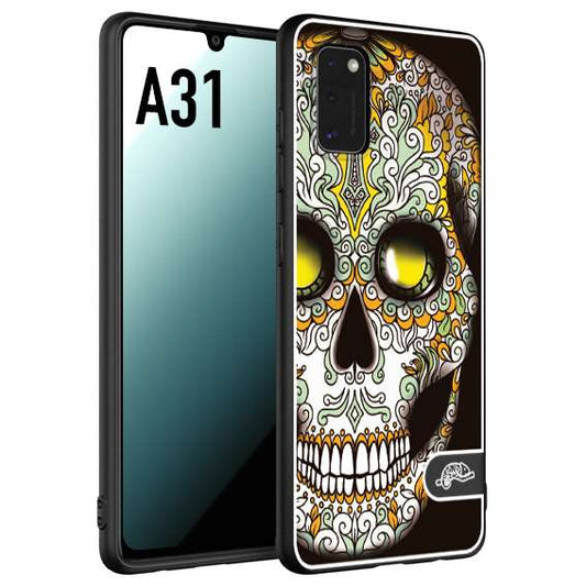 CUSTOMIZZA - Custodia cover nera morbida in tpu compatibile per Samsung A31 teschio messicano Mexican skull bianco verde giallo