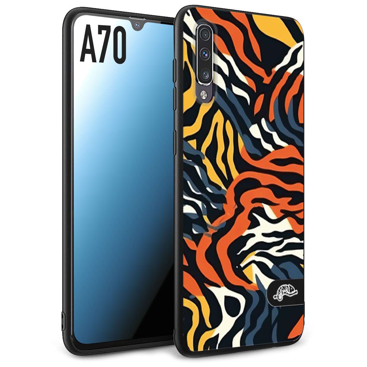 CUSTOMIZZA - Custodia cover nera morbida in tpu compatibile per Samsung A70 leopardato maculato tigrato tiger colorata gialla blu arancio