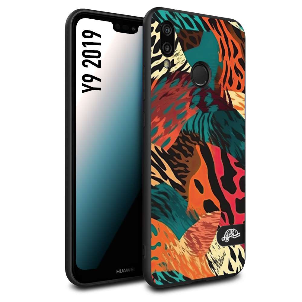 CUSTOMIZZA - Custodia cover nera morbida in tpu compatibile per Huawei Y9 2019 leopardato tigrato tiger colorata summer arancio verde fucsia