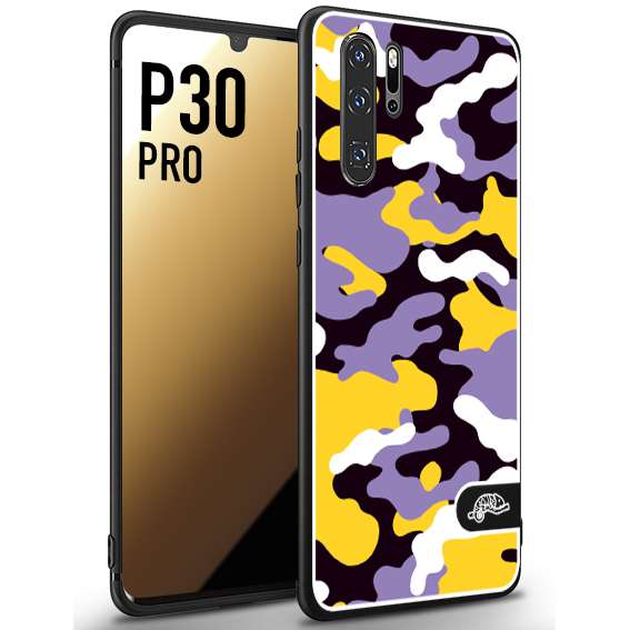 CUSTOMIZZA - Custodia cover nera morbida in tpu compatibile per Huawei P30 PRO camouflage mimetico militare viola lilla giallo