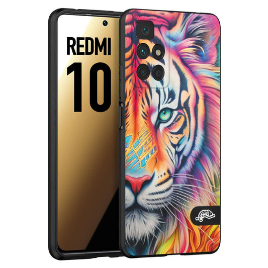 CUSTOMIZZA - Custodia cover nera morbida in tpu compatibile per Xiaomi Redmi 10 animali color tigre tiger viso colori vibranti disegnato schizzo