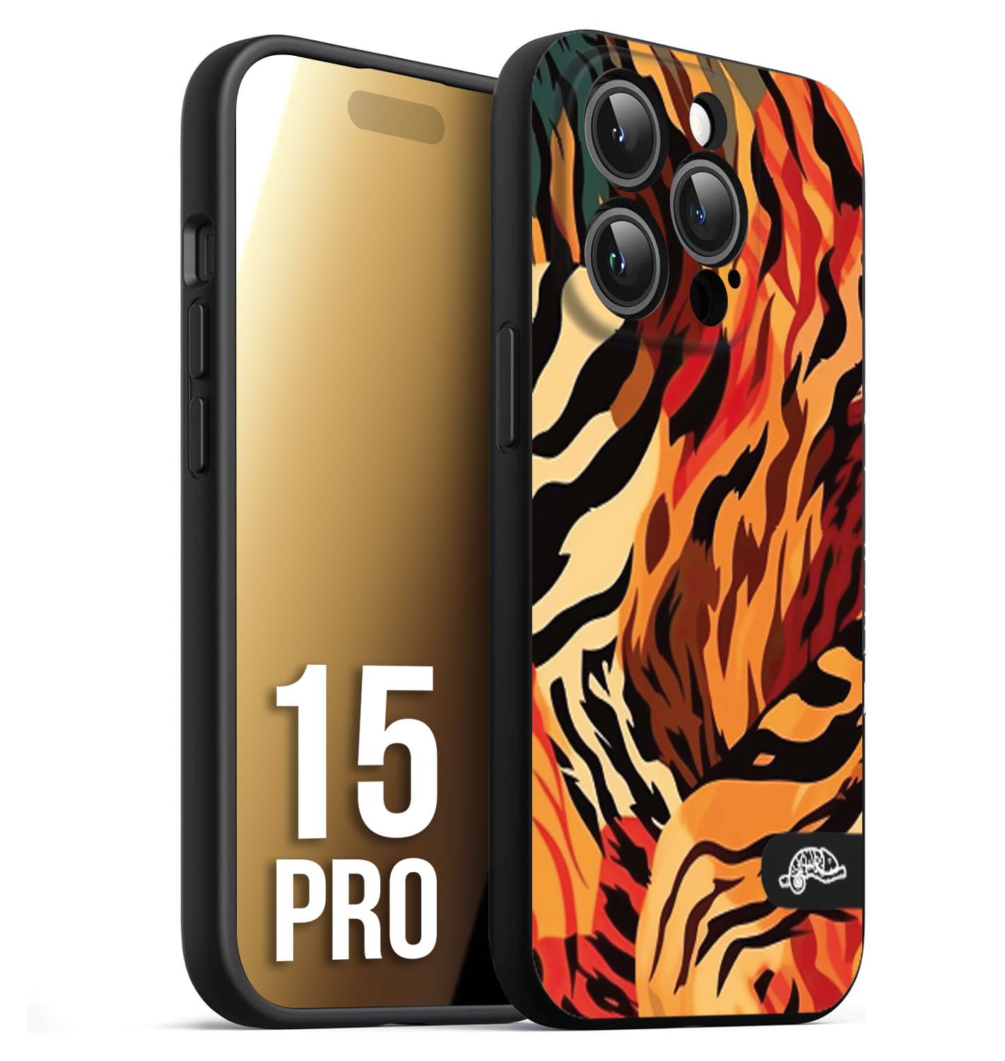 CUSTOMIZZA - Custodia cover nera morbida in tpu compatibile per iPhone 15 PRO leopardato maculato tigrato tiger colorata gialla rossa arancio