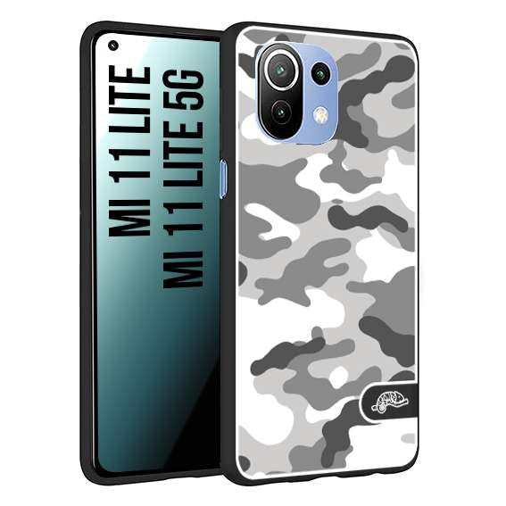 CUSTOMIZZA - Custodia cover nera morbida in tpu compatibile per Xiaomi Mi 11 Lite / Mi 11 Lite 5G camouflage mimetico militare bianco white