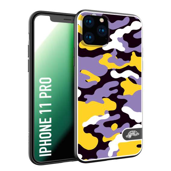 CUSTOMIZZA - Custodia cover nera morbida in tpu compatibile per iPhone 11 PRO camouflage mimetico militare viola lilla giallo