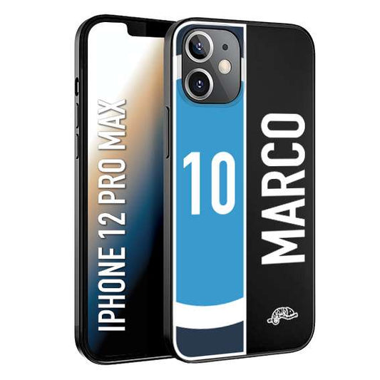 CUSTOMIZZA - Custodia cover nera morbida in tpu compatibile per iPhone 12 PRO MAX personalizzata calcio football nome e numero calciatori biancoazzurri bianco celesti