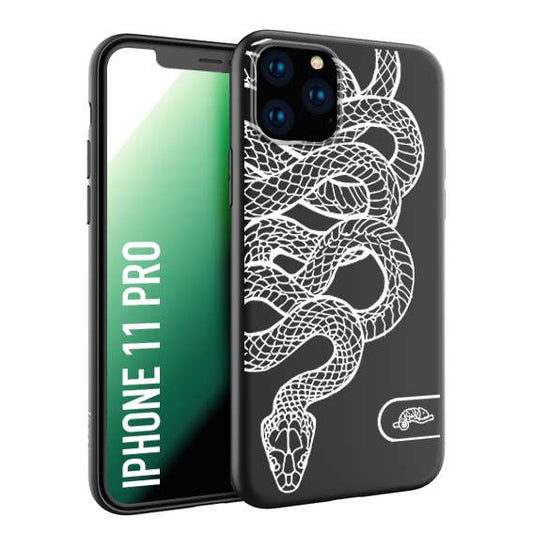 CUSTOMIZZA - Custodia cover nera morbida in tpu compatibile per iPhone 11 PRO serpente snake bianco a rilievo disegnato tattoo tatuaggio