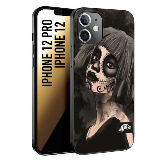 CUSTOMIZZA - Custodia cover nera morbida in tpu compatibile per iPhone 12 - 12 PRO chicana messicana dea de la muerte donna santa tattoo disegnata