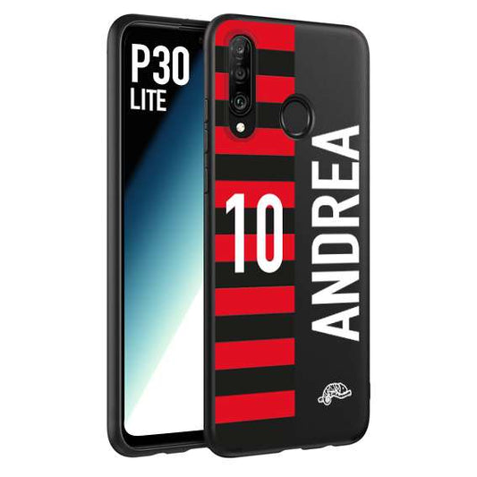 CUSTOMIZZA - Custodia cover nera morbida in tpu compatibile per Huawei P30 LITE personalizzata calcio football nome e numero calciatori rossonera