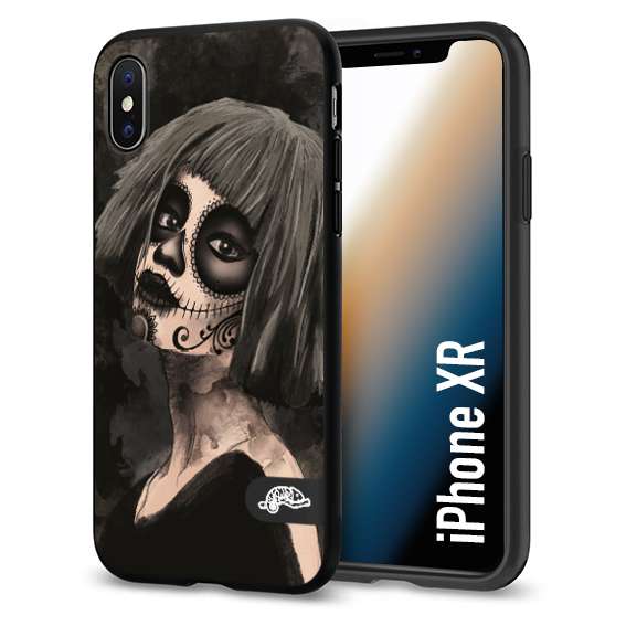 CUSTOMIZZA - Custodia cover nera morbida in tpu compatibile per iPhone Xr chicana messicana dea de la muerte donna santa tattoo disegnata