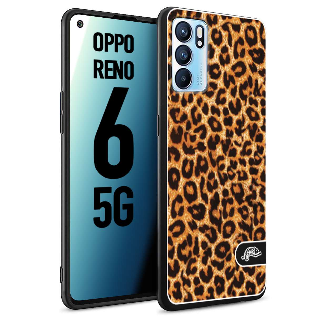 CUSTOMIZZA - Custodia cover nera morbida in tpu compatibile per Oppo Reno 6 5G leopardato maculato donna marrone leopard brown