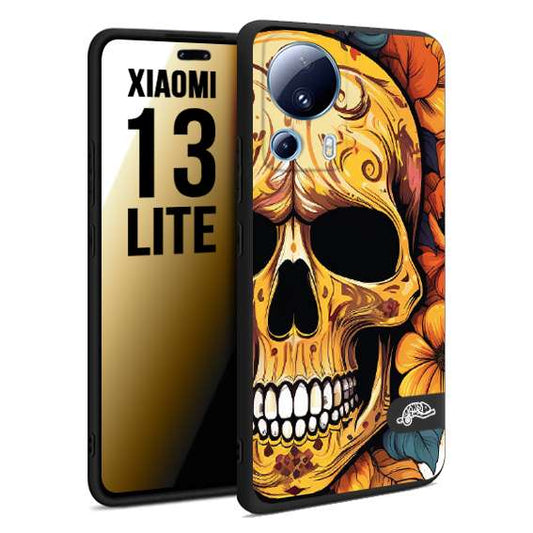 CUSTOMIZZA - Custodia cover nera morbida in tpu compatibile per Xiaomi 13 LITE teschio messicano colorato dorato fiori autunnali disegnato