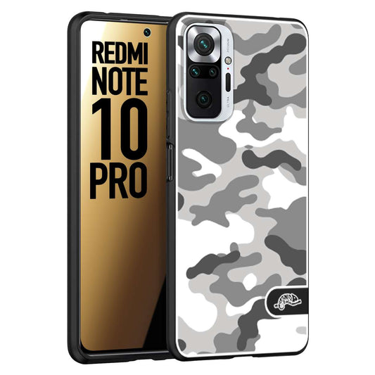 CUSTOMIZZA - Custodia cover nera morbida in tpu compatibile per Xiaomi Redmi Note 10 PRO camouflage mimetico militare bianco white