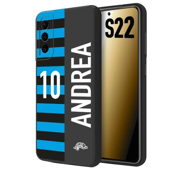 CUSTOMIZZA - Custodia cover nera morbida in tpu compatibile per Samsung S22 personalizzata calcio football nome e numero calciatori nerazzurra