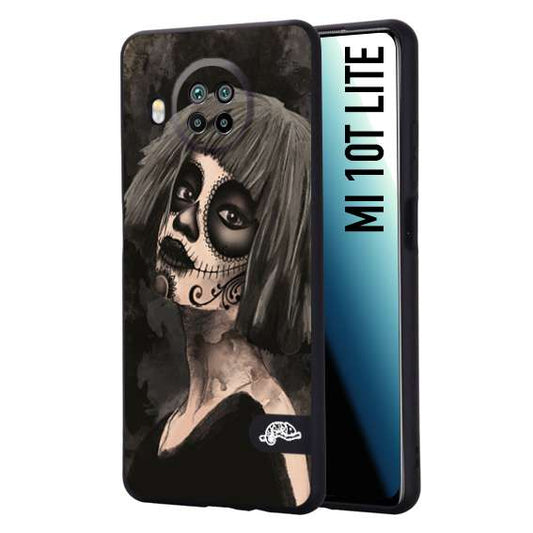 CUSTOMIZZA - Custodia cover nera morbida in tpu compatibile per Xiaomi Mi 10T LITE chicana messicana dea de la muerte donna santa tattoo disegnata