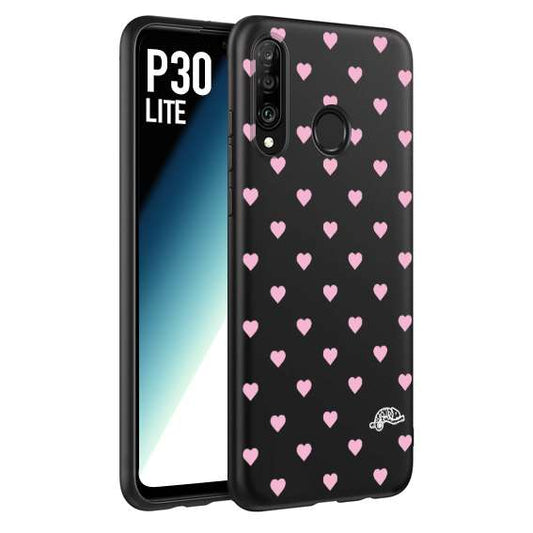 CUSTOMIZZA - Custodia cover nera morbida in tpu compatibile per Huawei P30 LITE cuori pois rosa su nero donna pin up vintage