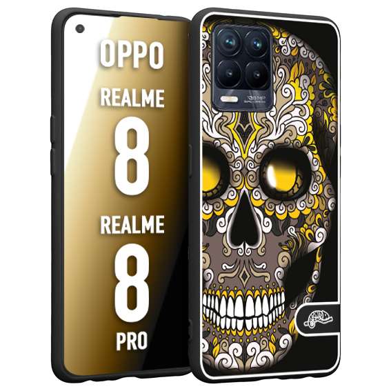 CUSTOMIZZA - Custodia cover nera morbida in tpu compatibile per Oppo Realme 8 - 8 PRO teschio messicano Mexican skull nero giallo