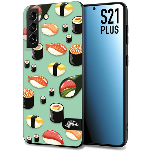 CUSTOMIZZA - Custodia cover nera morbida in tpu compatibile per Samsung S21 PLUS sushi disegni giapponese nighiri acquamarina verde