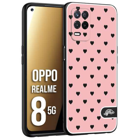 CUSTOMIZZA - Custodia cover nera morbida in tpu compatibile per Oppo Realme 8 5G cuori pois rosa donna pin up vintage