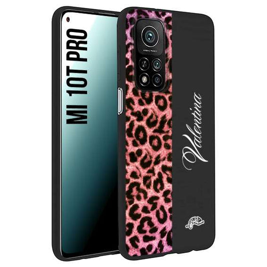 CUSTOMIZZA - Custodia cover nera morbida in tpu compatibile per Xiaomi Mi 10T PRO leopardato rosa fucsia personalizzata nome iniziali