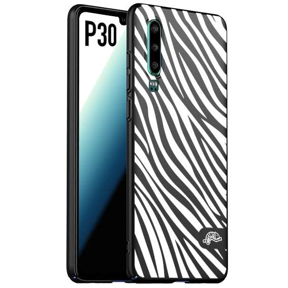 CUSTOMIZZA - Custodia cover nera morbida in tpu compatibile per Huawei P30 zebrata maculata a rilievo soft touch donna bianca