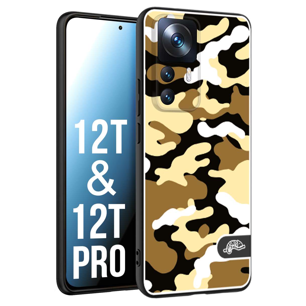 CUSTOMIZZA - Custodia cover nera morbida in tpu compatibile per Xiaomi 12T - 12T PRO camouflage mimetico militare giallo desert brown