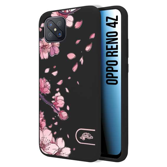 CUSTOMIZZA - Custodia cover nera morbida in tpu compatibile per Oppo Reno 4Z giapponese fiori di ciliegio in fiore a rilievo disegnata tattoo